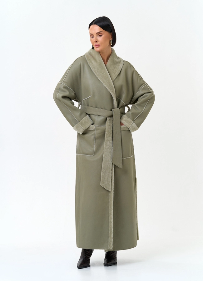 Женская дубленка зеленого цвета модель № 34204 универмаг малина