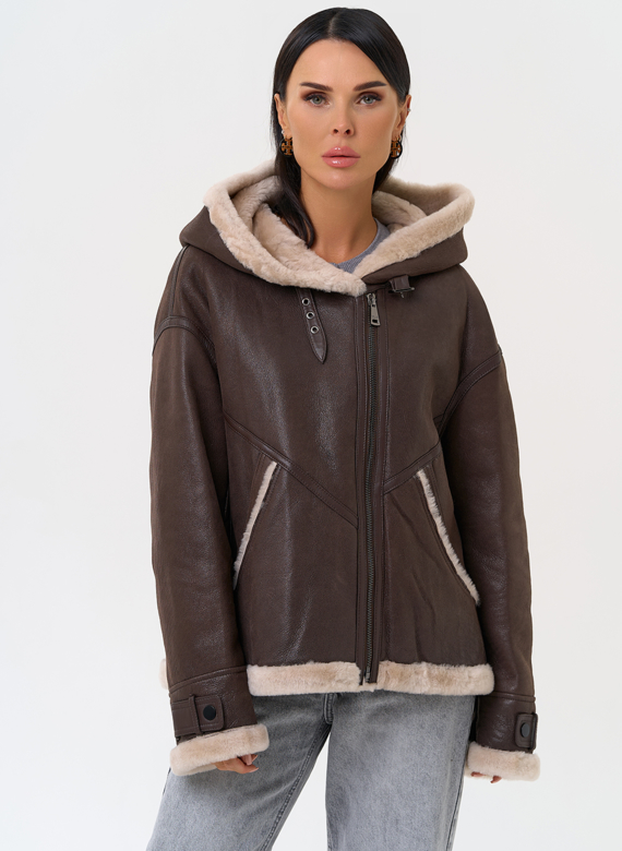 Натуральная дубленка с капюшоном