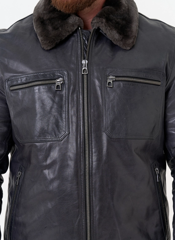 Куртка из натуральной кожи с отделкой из овчины