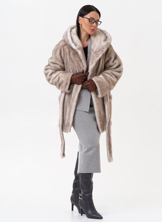 Норковая шуба с капюшоном 