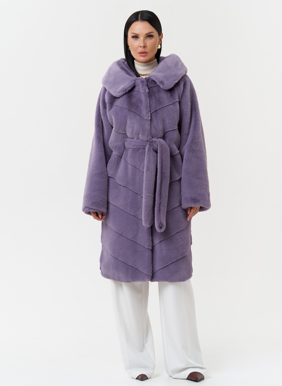 Женская шуба из эко меха с капюшоном