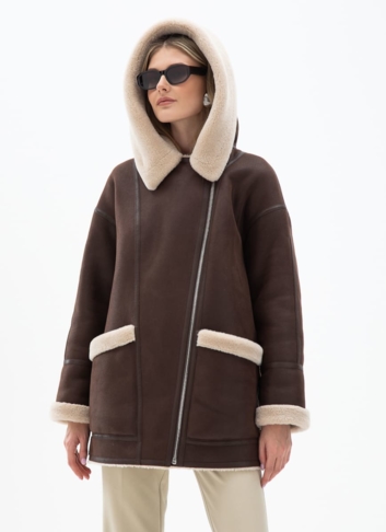 Женская удлиненная дубленка из эко кожи