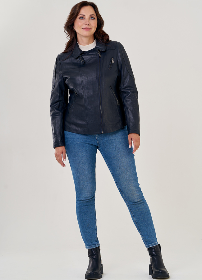 Куртка косуха из натуральной кожи в синем цвете модель № 10636 в рассрочку