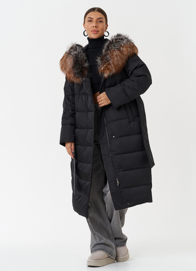 Пуховик с капюшоном из меха чернобурки модель № 28859 универмаг малина
