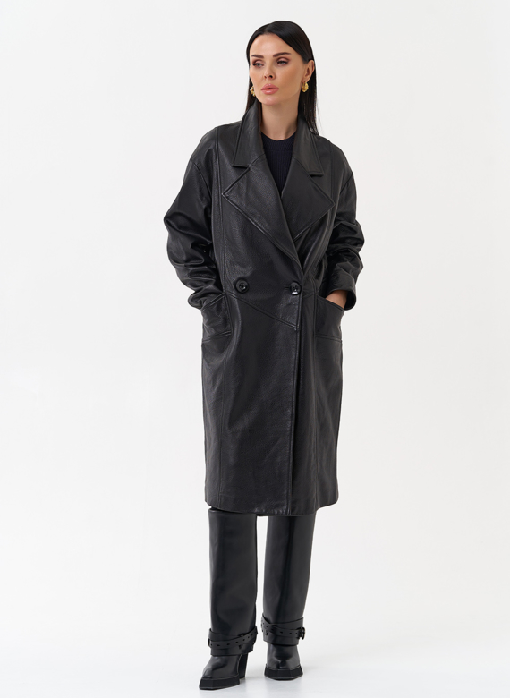 Плащ женский длинный из натуральной кожи