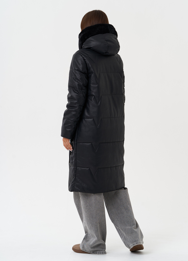 Стеганое пальто из эко кожи модель № 27732 универмаг малина