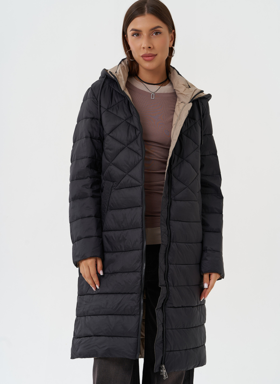 Стеганый пуховик с капюшоном