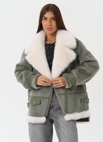 Эко дубленка с английским воротником