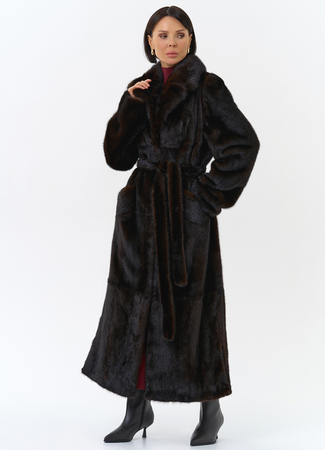 Длинная шуба из меха норки с английским воротником модель № 27597 универмаг малина
