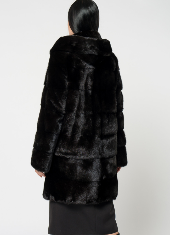 Норковая шуба с капюшоном модель № 24726 в рассрочку