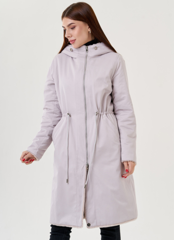 Двухстороннее пальто из эко меха с капюшоном