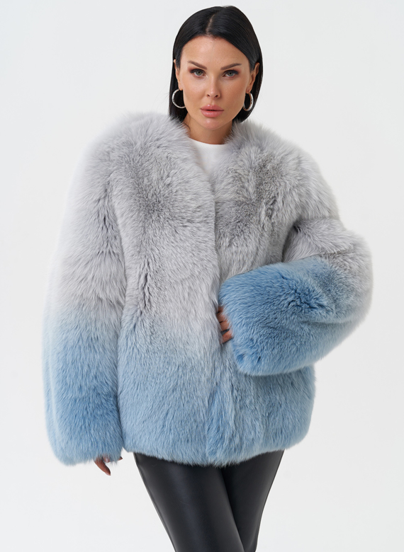 Шуба из меха лисы с принтом деграде