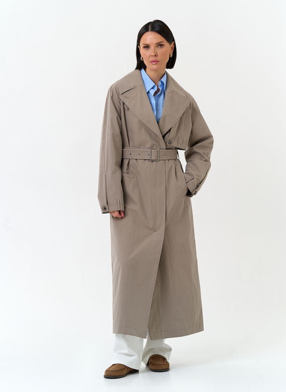 Женский длинный плащ с поясом