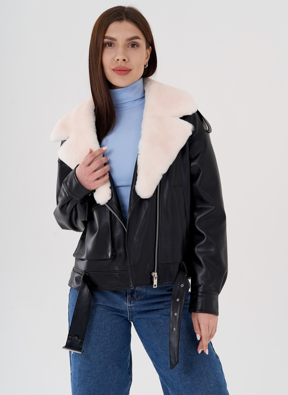 Куртка косуха на утеплении со съемным натуральным мехом