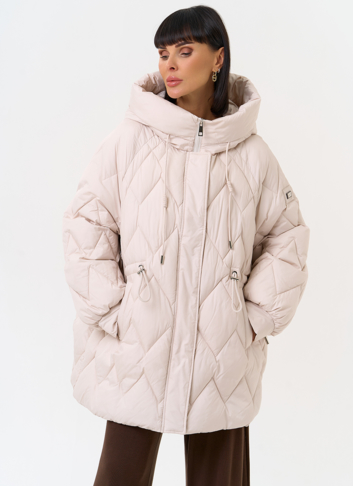 Женский светлый пуховик с капюшоном