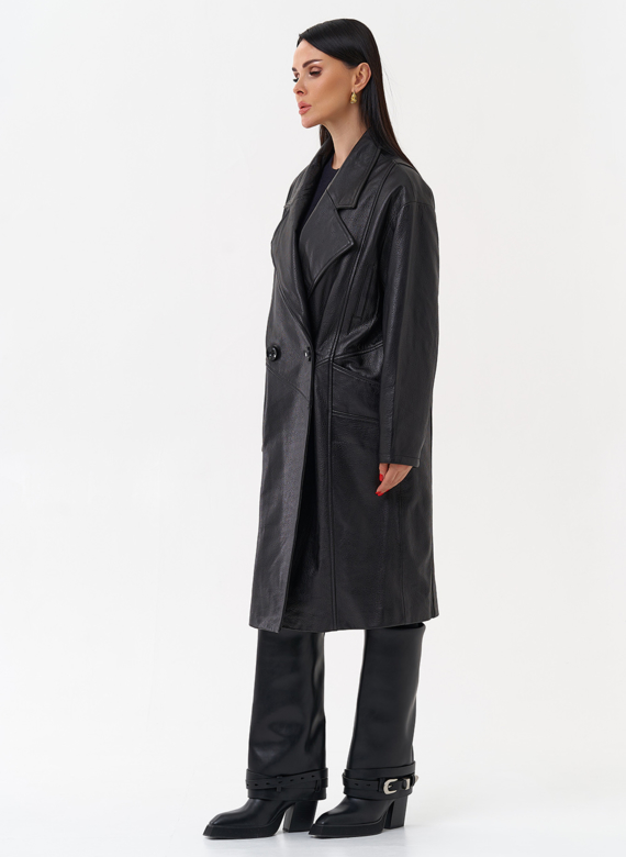 Плащ женский длинный из натуральной кожи