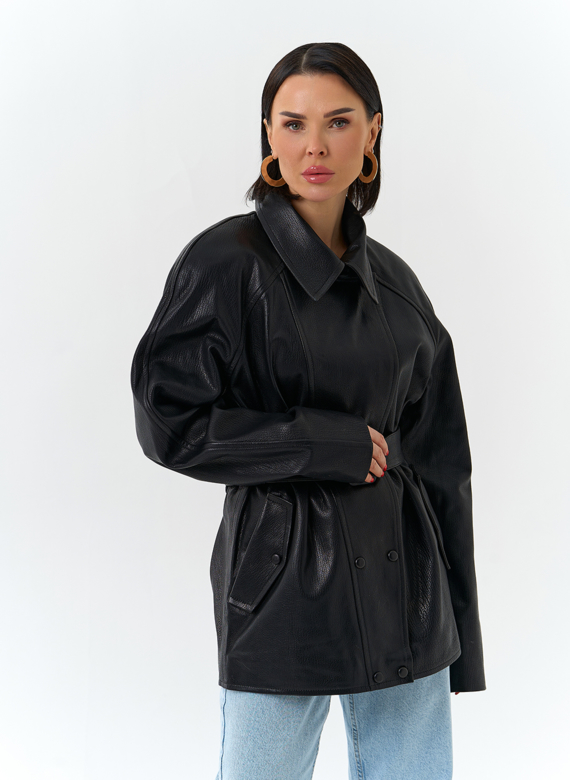 Женская куртка из натуральной кожи  с поясом