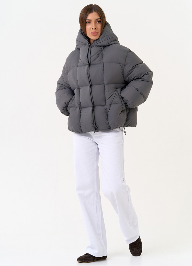 Короткий пуховик с трикотажной манишкой модель № 31539 универмаг малина