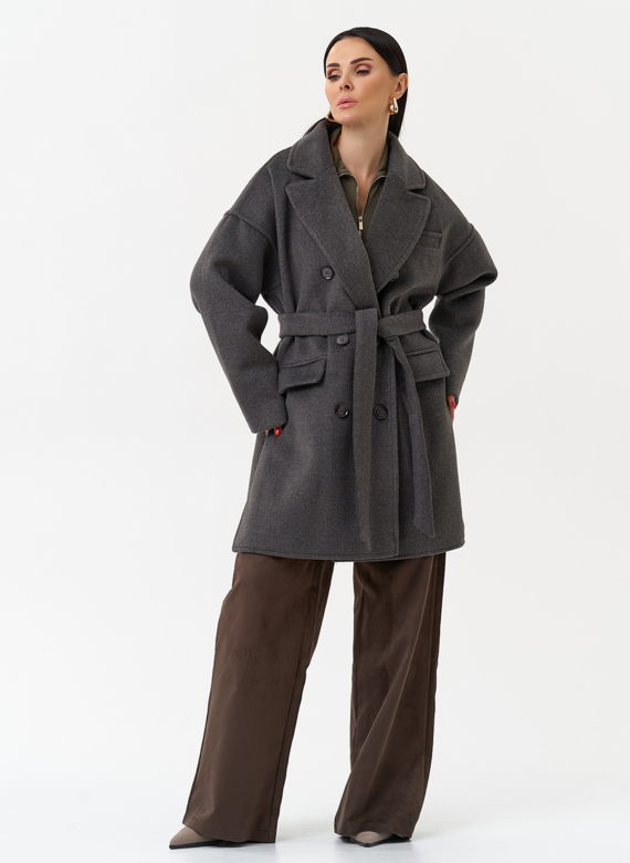 Женское укороченное пальто с поясом