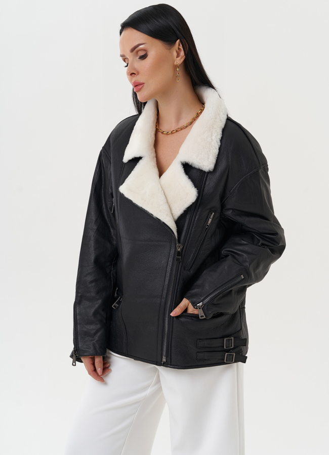 Натуральная дубленка оверсайз модель № 28429 в рассрочку