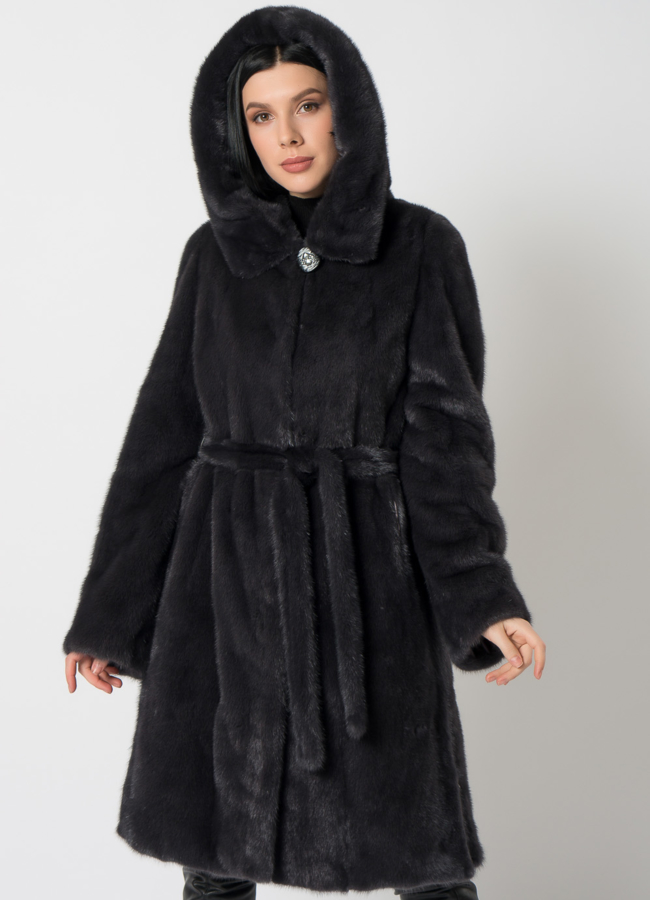 Норковая шуба с поясом модель № 31158 универмаг малина