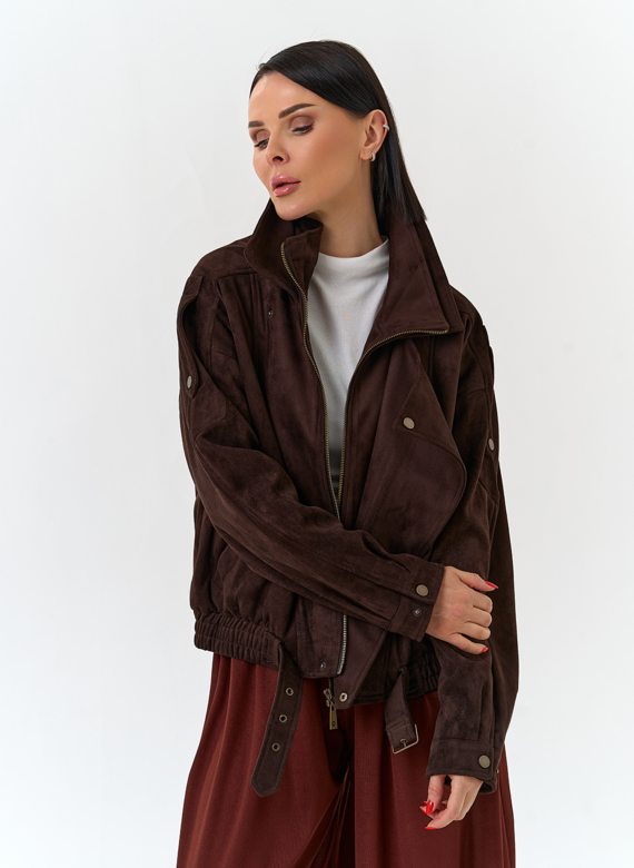 Женская куртка бомбер из эко замши