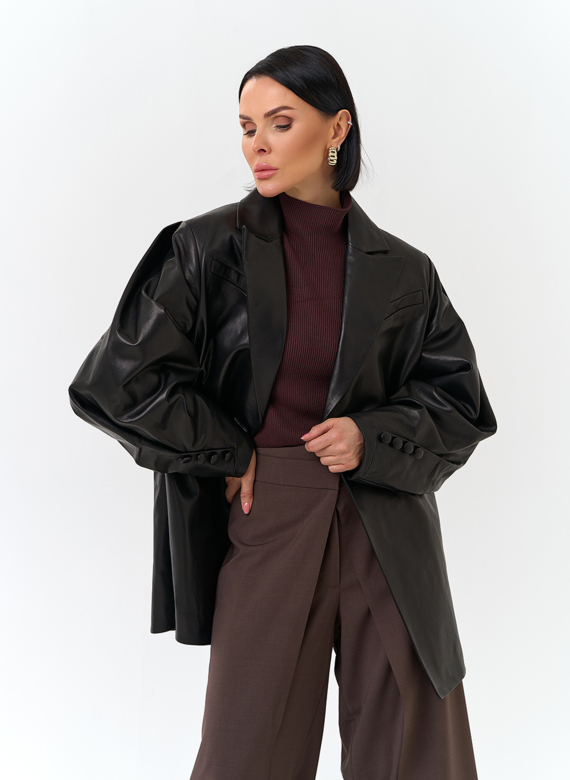 Жакет из натуральной кожи с поясом