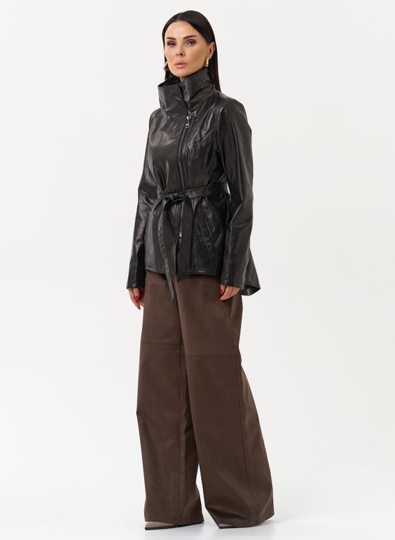Удлиненная куртка из натуральной кожи с поясом