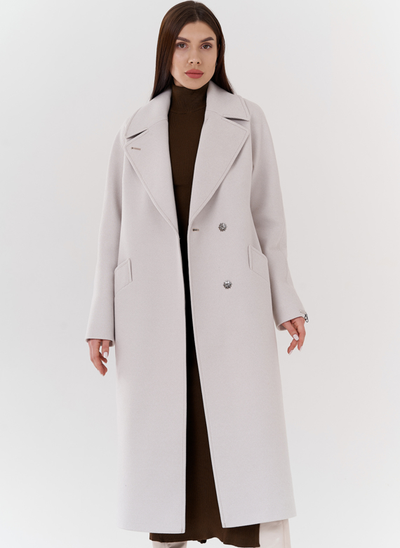 Удлиненное женское пальто в цвете жемчуг