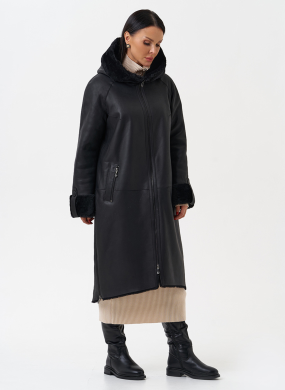 Натуральная дубленка с капюшоном