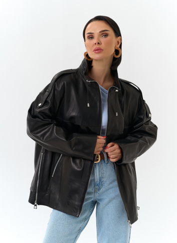 Куртка из натуральной кожи с воротником стойка