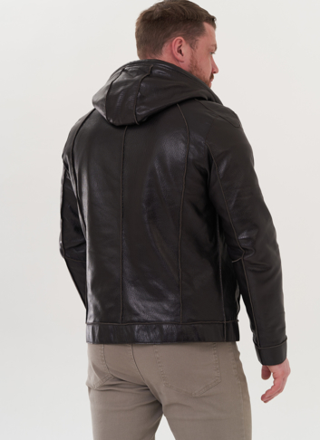 Мужская кожаная куртка с капюшоном