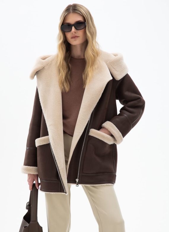 Женская удлиненная дубленка из эко кожи