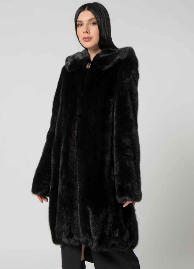 Норковая шуба с капюшоном модель № 25929 универмаг малина