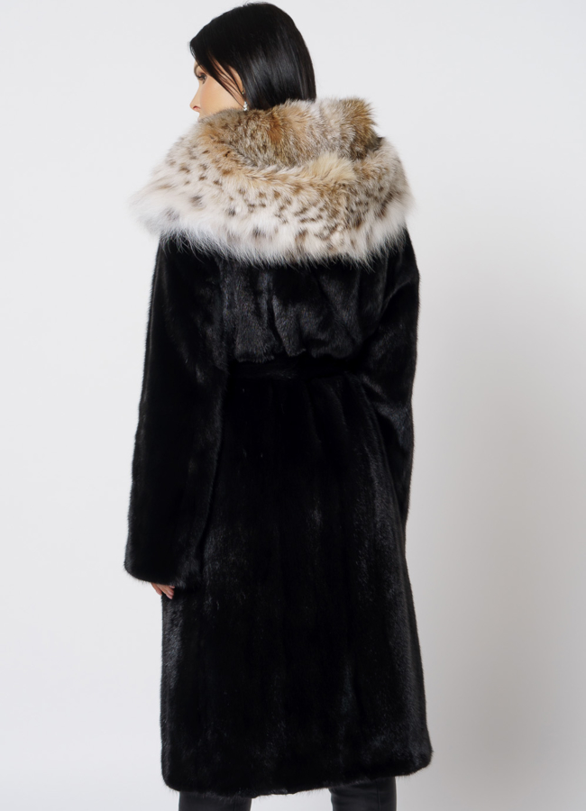 фото Норковая шуба с рысью в черном цвете модель № 25002
