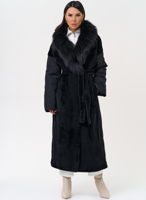 Комбинированное женское зимнее пальто в черном цвете