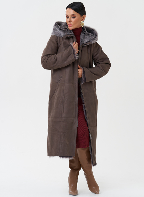 Дубленка с отделкой из тосканы с капюшоном