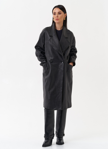 Плащ женский длинный из натуральной кожи