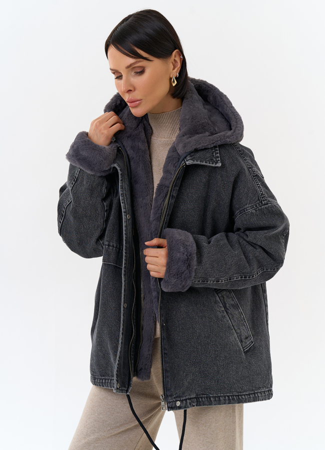 Женская утепленная джинсовая куртка с отделкой из эко меха модель № 31911 универмаг малина