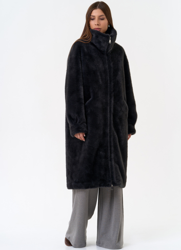 Женская шуба из эко меха с воротником стойкой