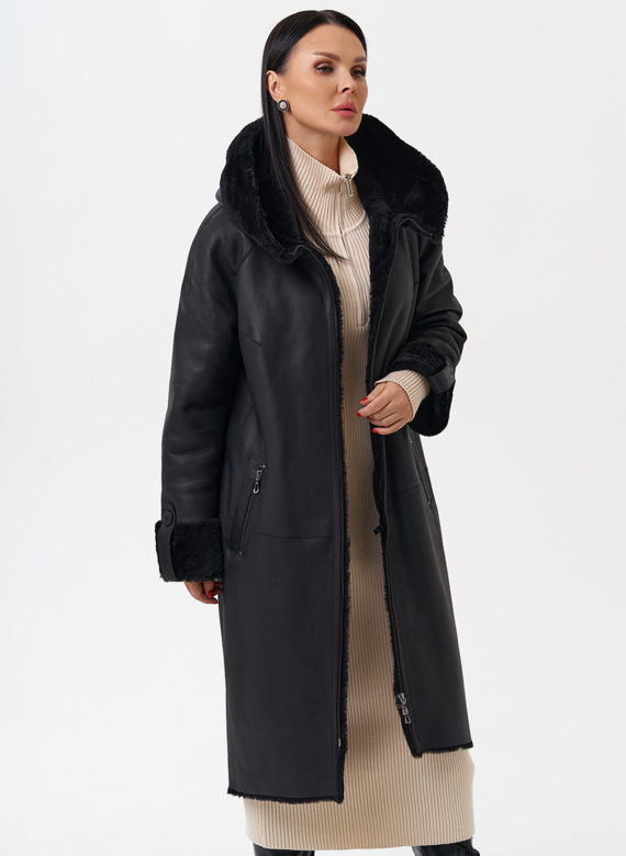 Натуральная дубленка с капюшоном