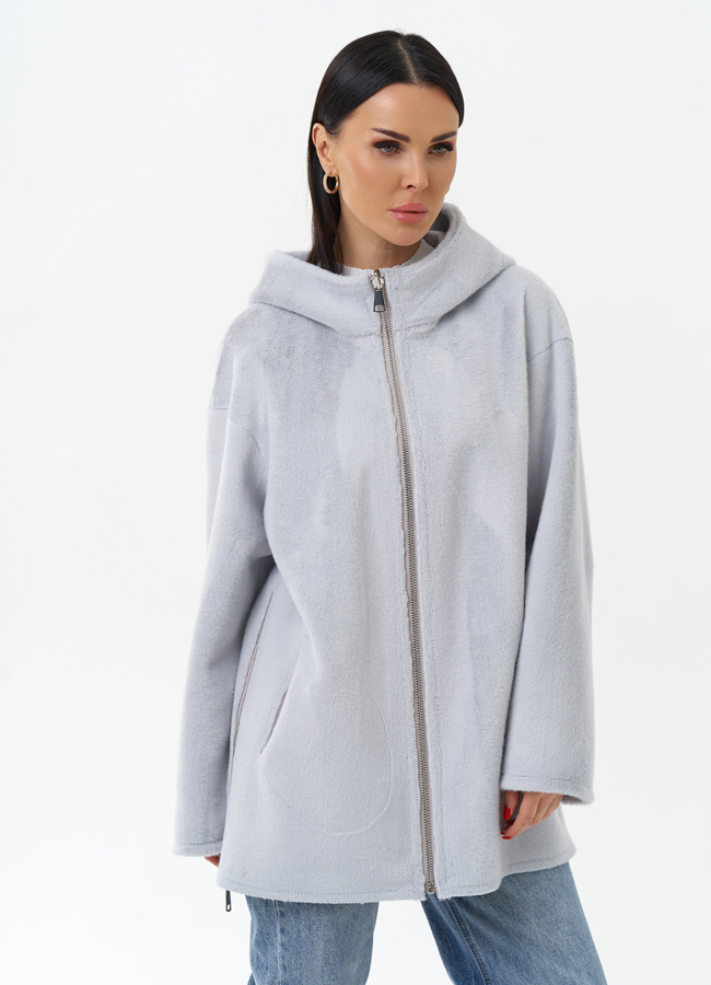 Двухсторонняя дубленка из эко замши с капюшоном модель № 29986 универмаг малина