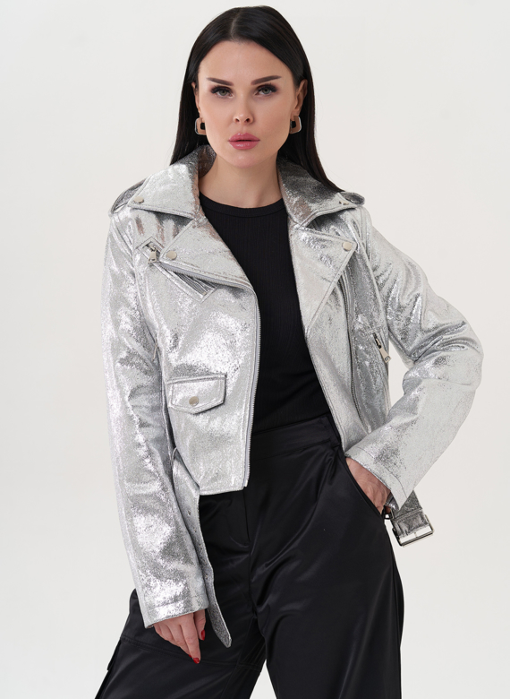 Куртка "косуха" из эко кожи под серебро
