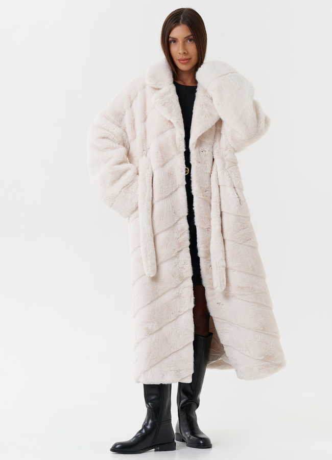 Шуба из эко меха с поясом модель № 28426 универмаг малина