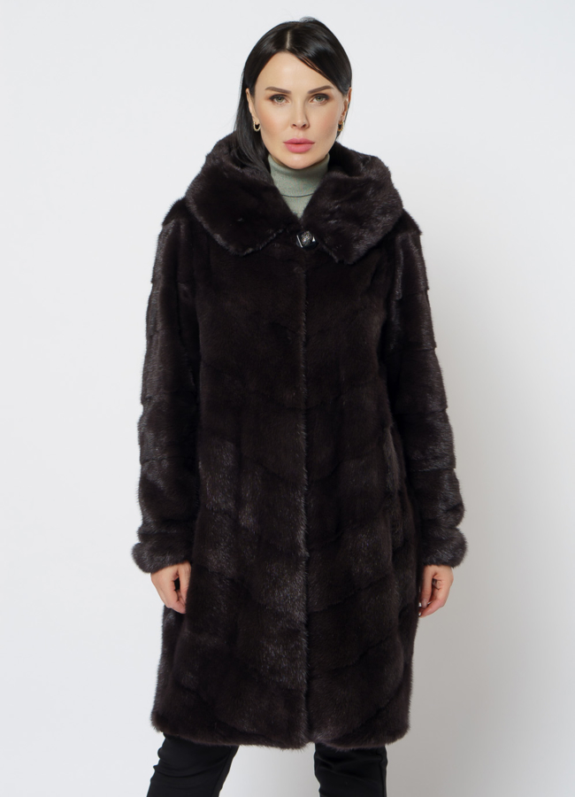 Норковая шуба с капюшоном модель № 25605 меха малина