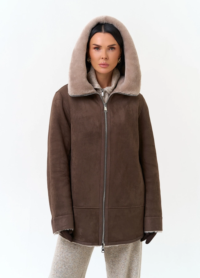 Женская дубленка из эко замши модель № 33909 в кредит фото