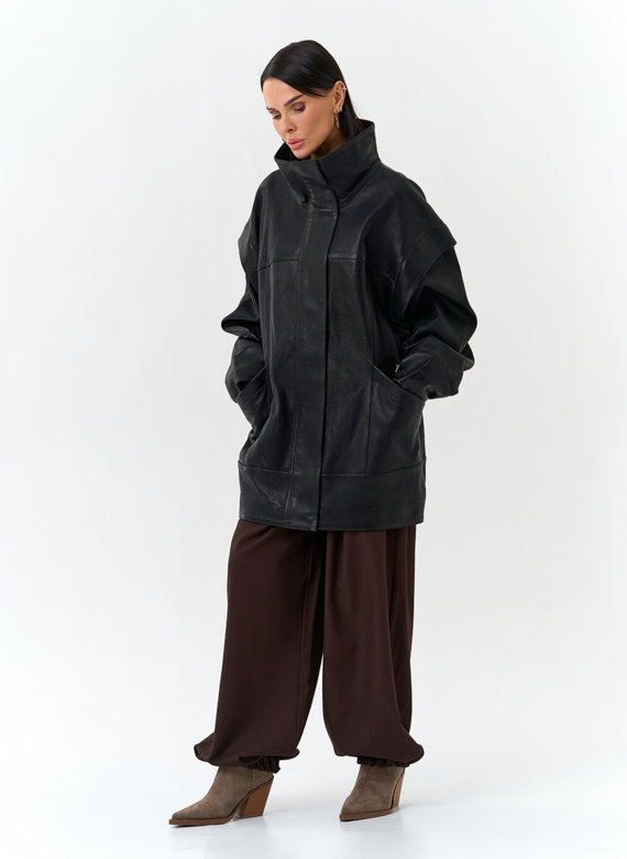 Женская куртка из натуральной кожи со съемными рукавами
