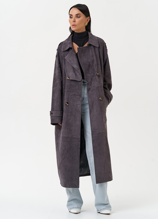 Длинный плащ из натуральной замши модель № 31191 универмаг малина