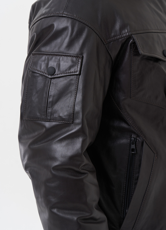 Мужской пуховик из натуральной кожи  модель № 28580 универмаг малина