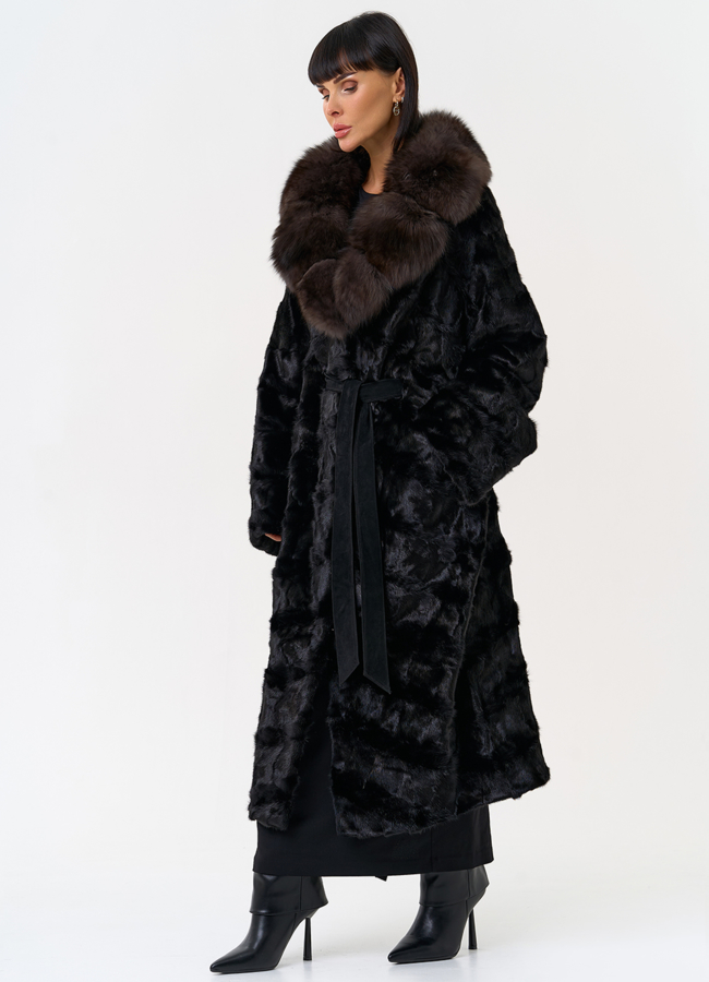 Женская шуба из меха норки с воротником из меха песца модель № 31487 универмаг малина